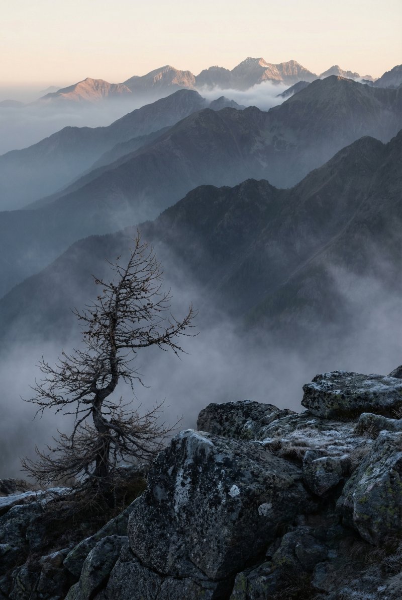 Mountain ridges fading into morning mist - Auto mode