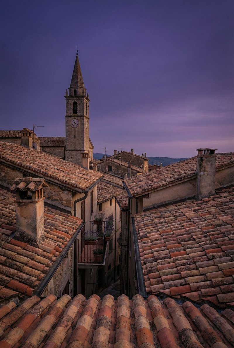 Terracotta rooftops under a violet sky - Auto mode