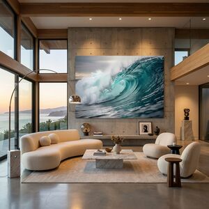 Ocean wave canvas print in a contemporary coastal living room